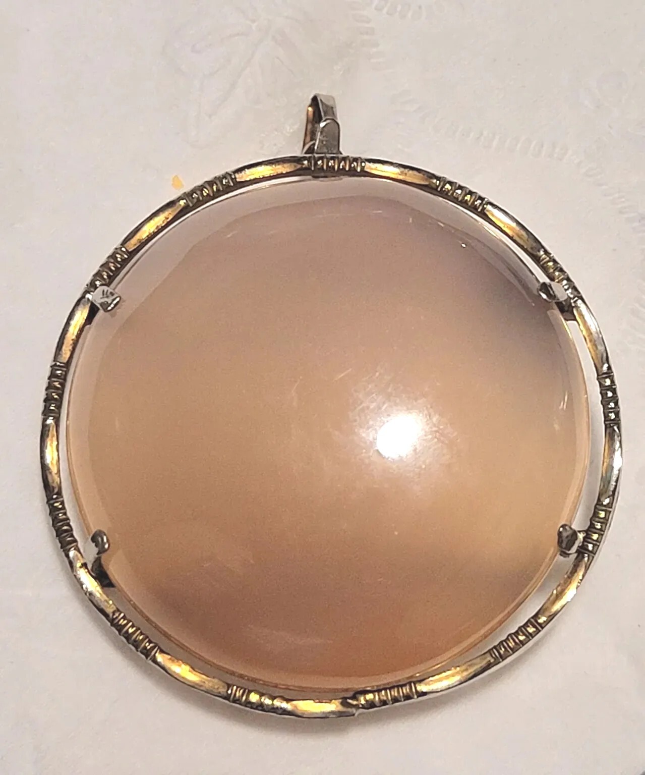 Vintage Rose Agate Round Prong Set Dual Pendant & Pin, Unbranded