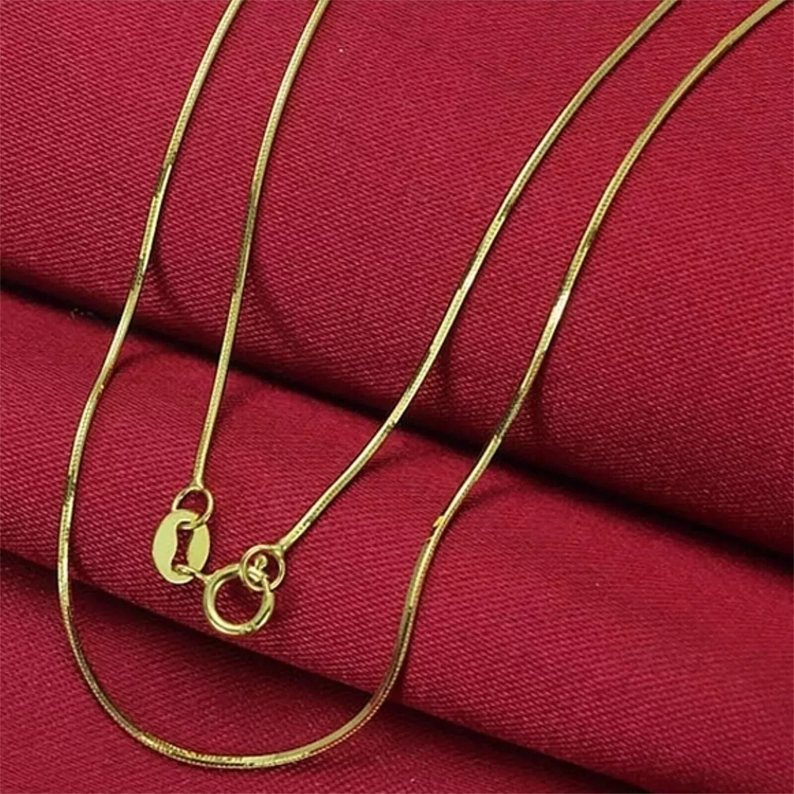 18K Yellow Gold Chain Women 0.8mm Snake Necklace 2.5g/17.7inch