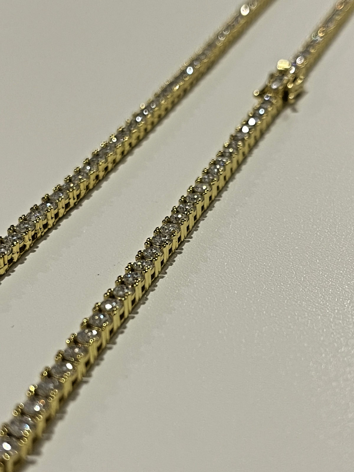 3mm Flawless D Color Moissanite Tennis Necklace Set In 18k Yellow Gold (20 Inch)