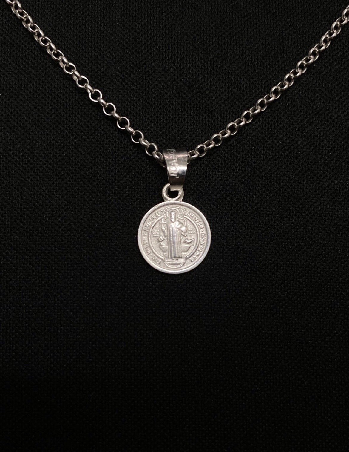 Sterling Silver St. Benedict Pendant With 18” Silver Rolo Chain