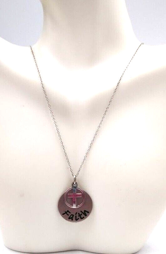 ATI Sterling Silver 925 Chain Necklace Christian Cross Faith Medallion Pendant