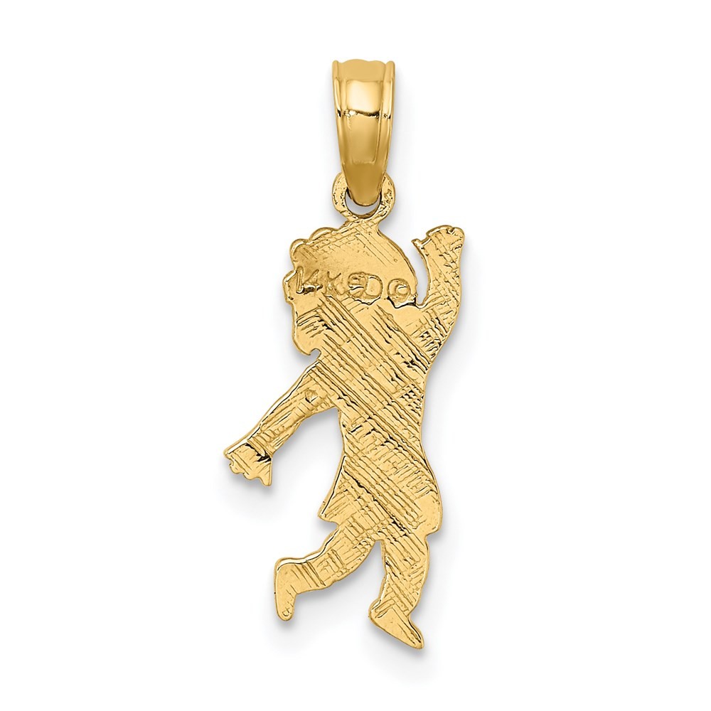14k Yellow Gold Girl Waving with Flower on Blouse Charm Pendant 0.63gm L-0.75 in