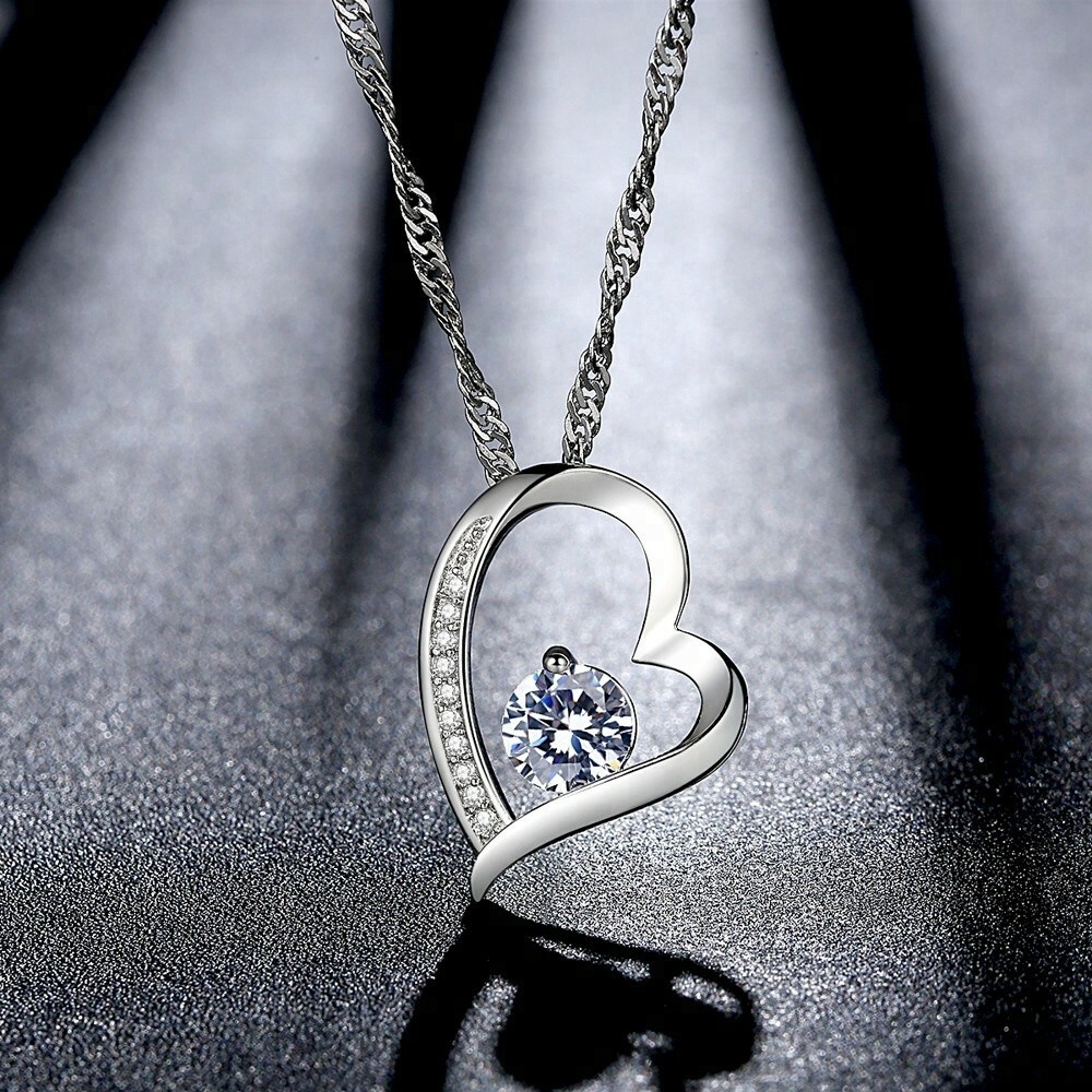 SEMI-JEWELRY Heart Necklace With Silver Chain 925 Sterling Silver SALT WATER YES