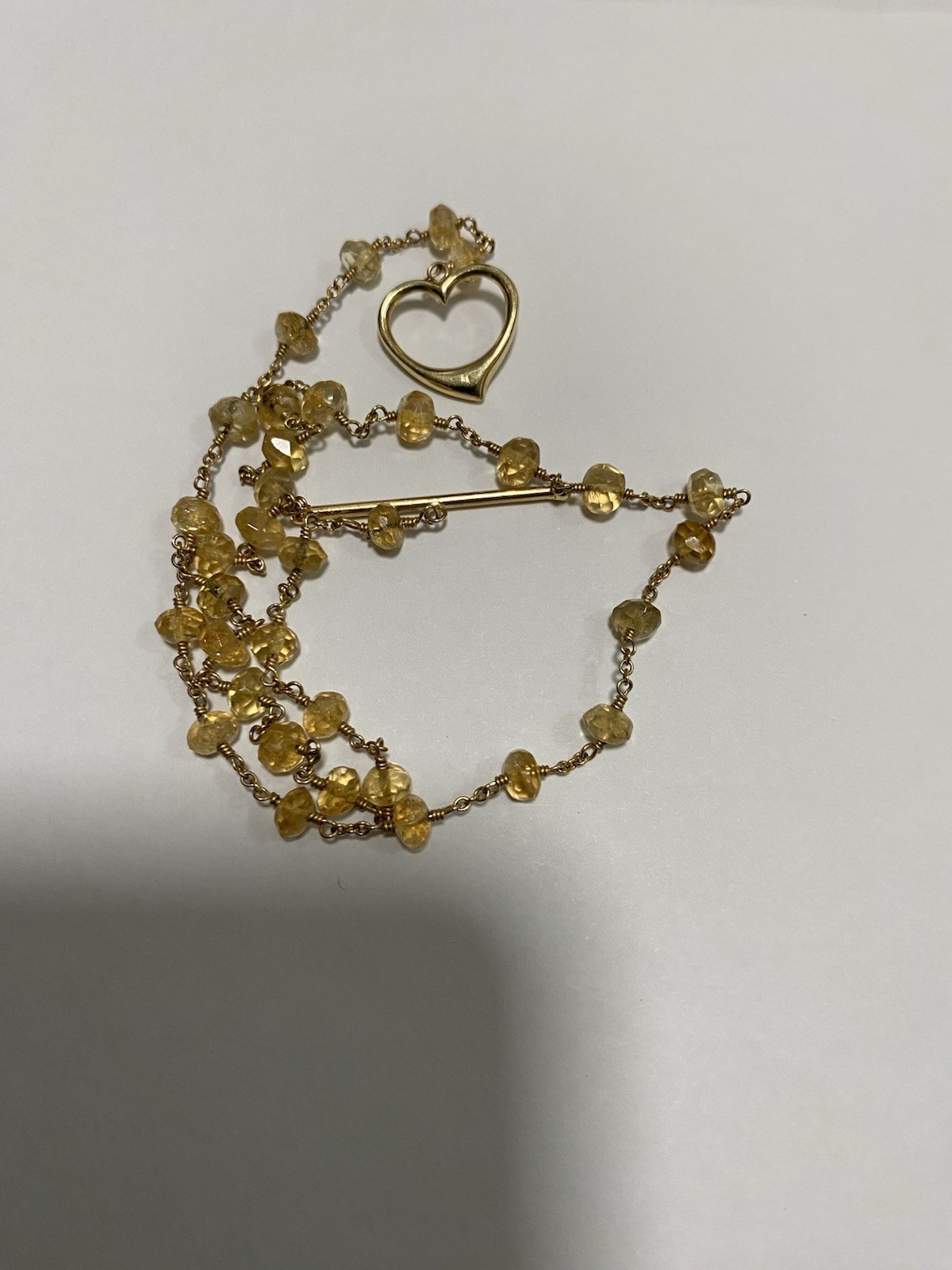14k Gold Citrine Beaded Necklace 16 Inches, 7.10 Grams