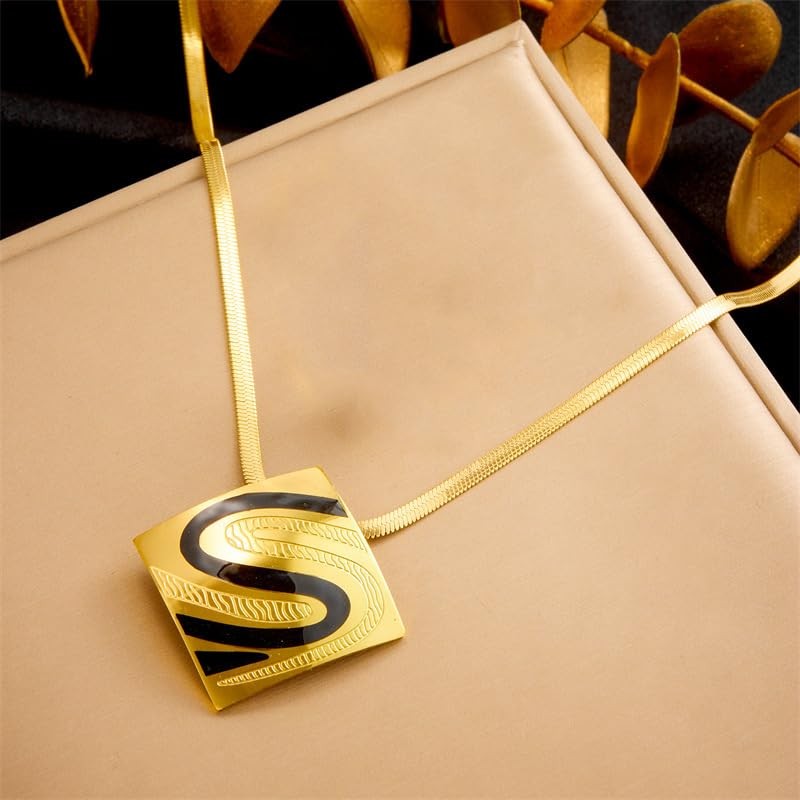 sunglnl Chunky Necklaces For Women, 14k Goldplated Necklace Square Geometry T…