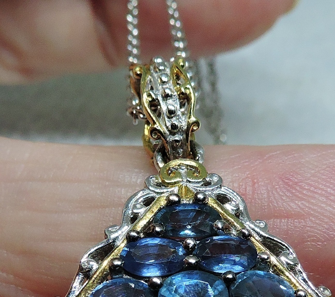Sapphire Cluster Necklace by Heng Ngai 925 Sterling 2.25 ct 20′ Chain