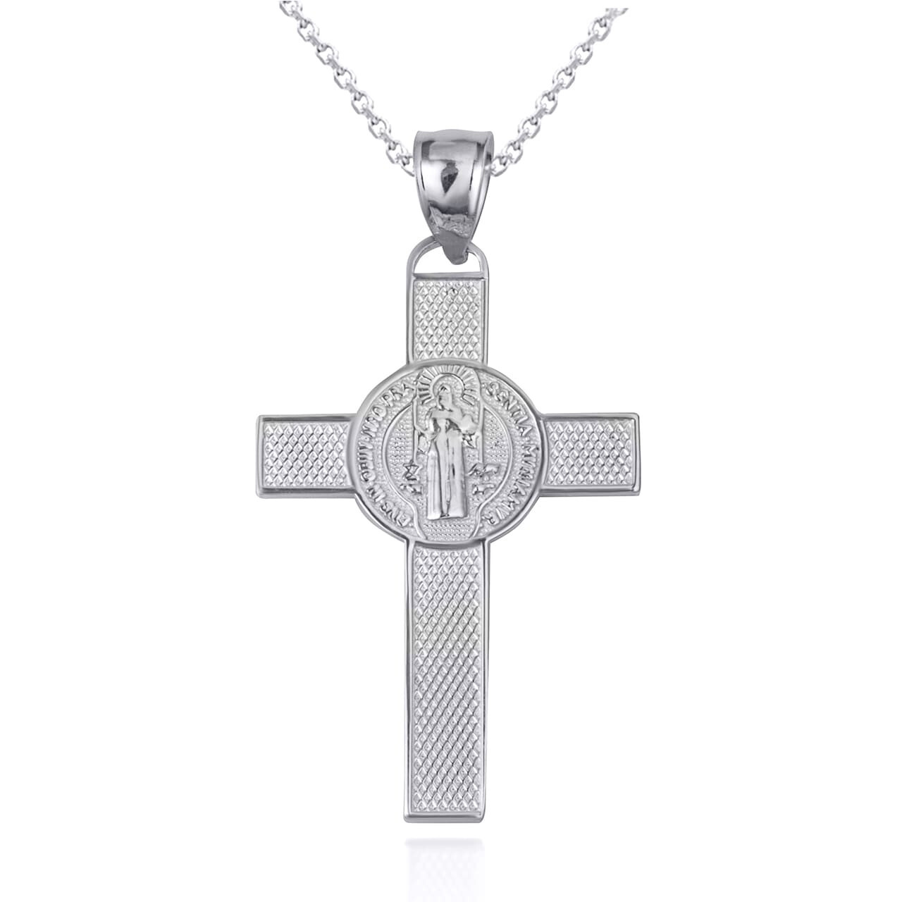 .925 Sterling Silver Saint Benedict Medal Cross Reversible Pendant Necklace S/L