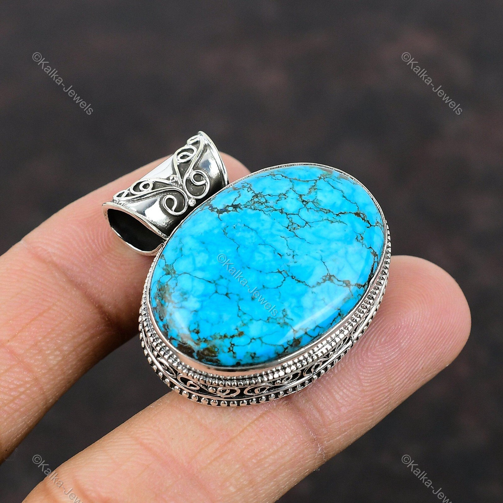 Birthday Gift For Her Natural Tibetan Turquoise Pendant Vintage 925 Silver