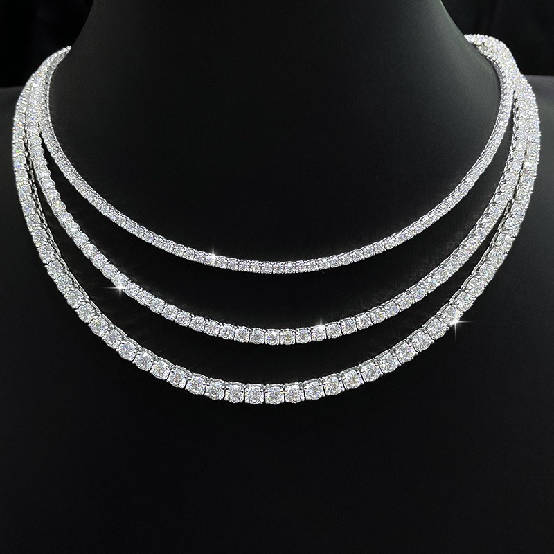 2/3/4mm Real Moissanite Tennis Chain 925 Silver Pass Diamnd Tester! More Size