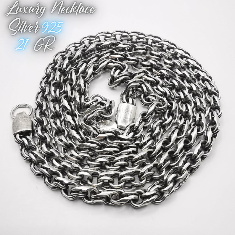 Vintage Fine Gift Necklace Bismarck Chain Bismark Double Solid 925 Sterling Men