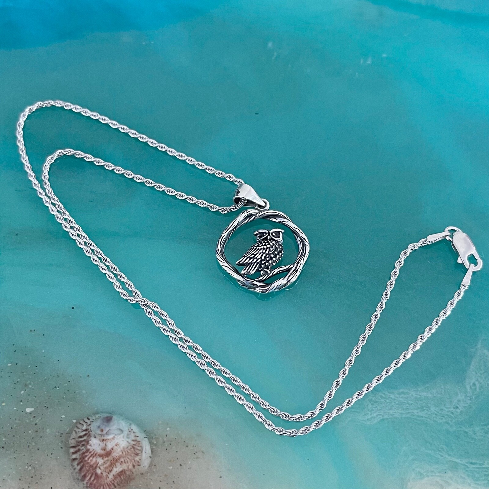 Sterling Silver Owl on Branch Necklace, Bird Chain, Owls, Animals, Spirit Birds