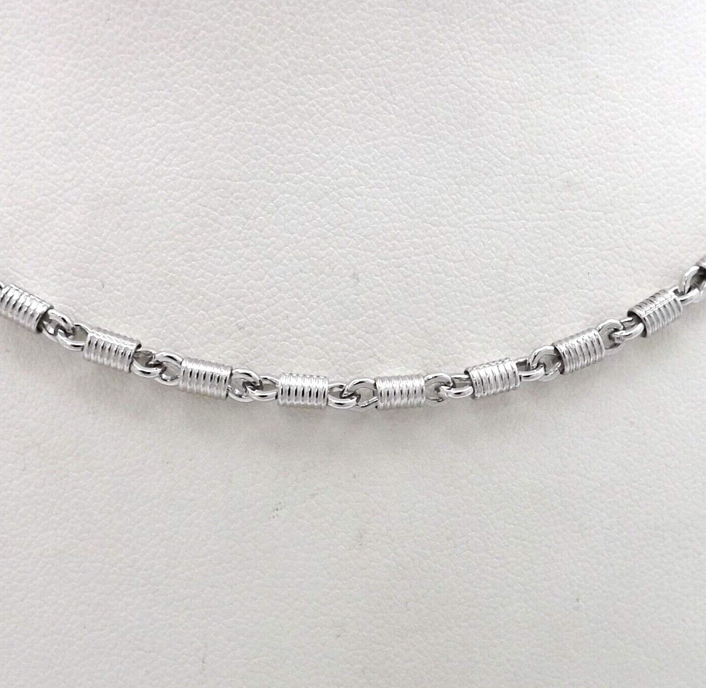 Sterling Silver Barrel Slinky Link Pendant Chain Necklace 16in Rhodium Plate