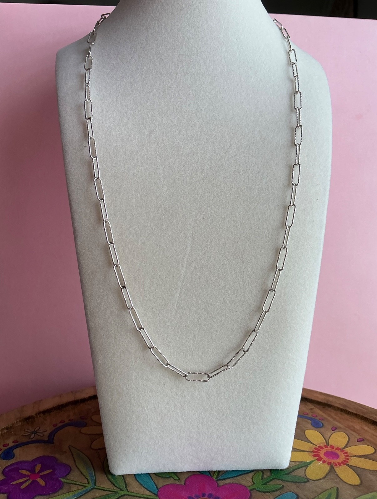 Sterling Silver Paperclip Chain Necklace 20″ – 925 Brushed Silver ITALY