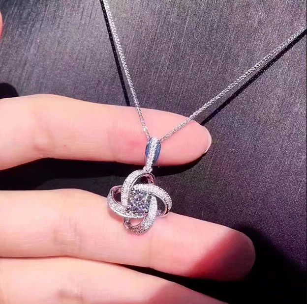 14K White Gold Finish 1.50Ct Lab Created Diamond Twisted Pendant Free Chain