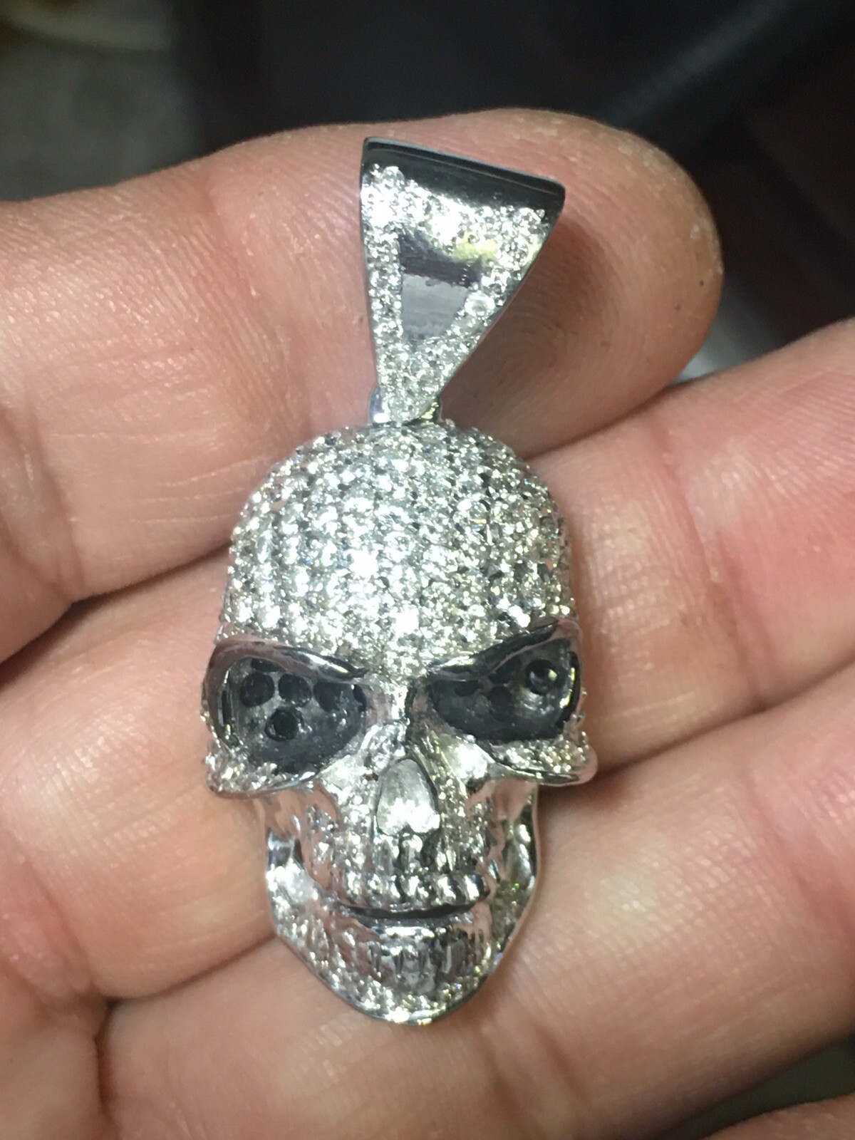 14k White Gold Color Diamond Skull Head Pendant 1.8″ Pave Charm 3.00 CT
