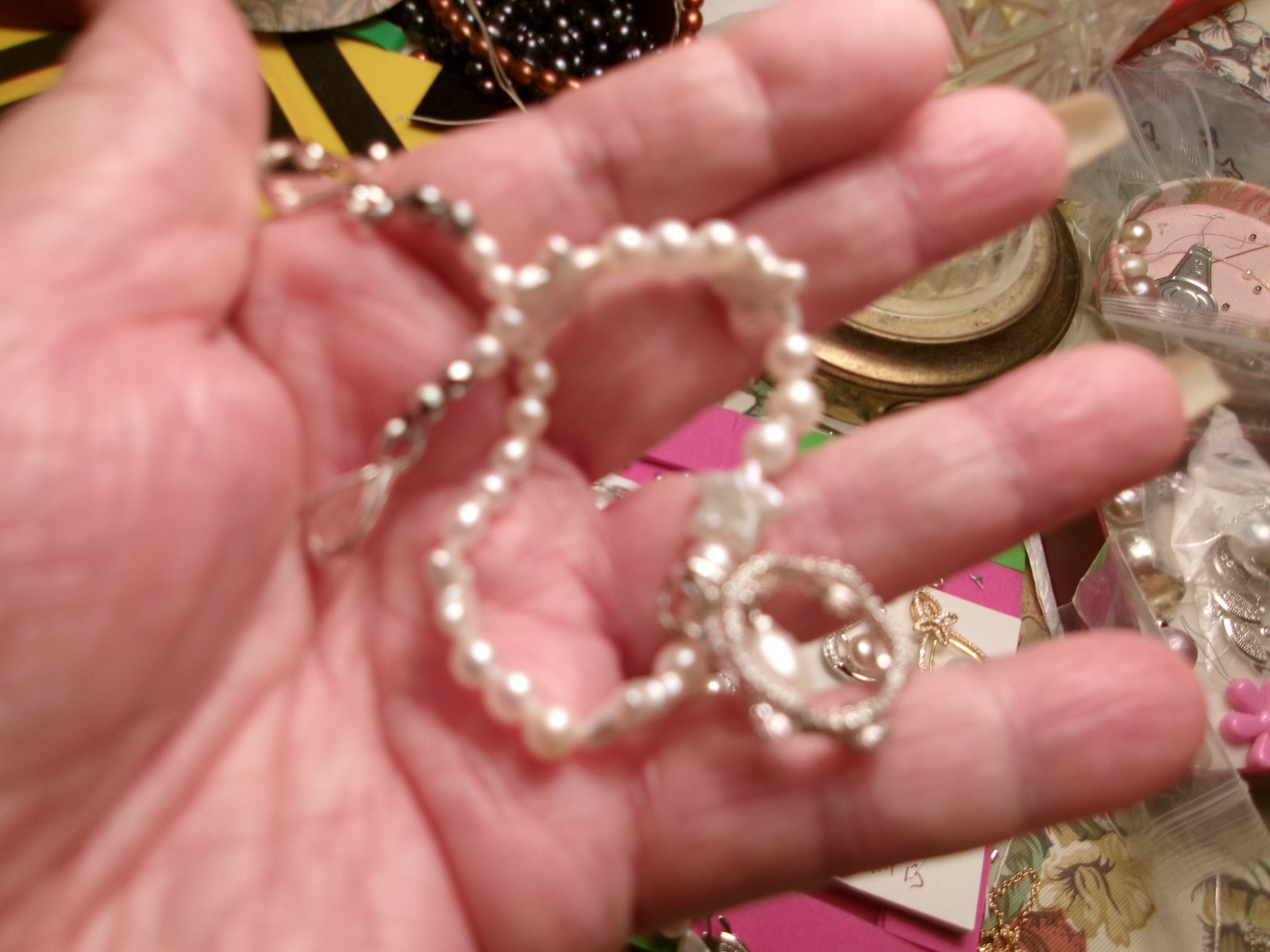 PEARL BRACELET WITH REAL PEARLS I MADE THIS ONE PINK TAMBOURINE