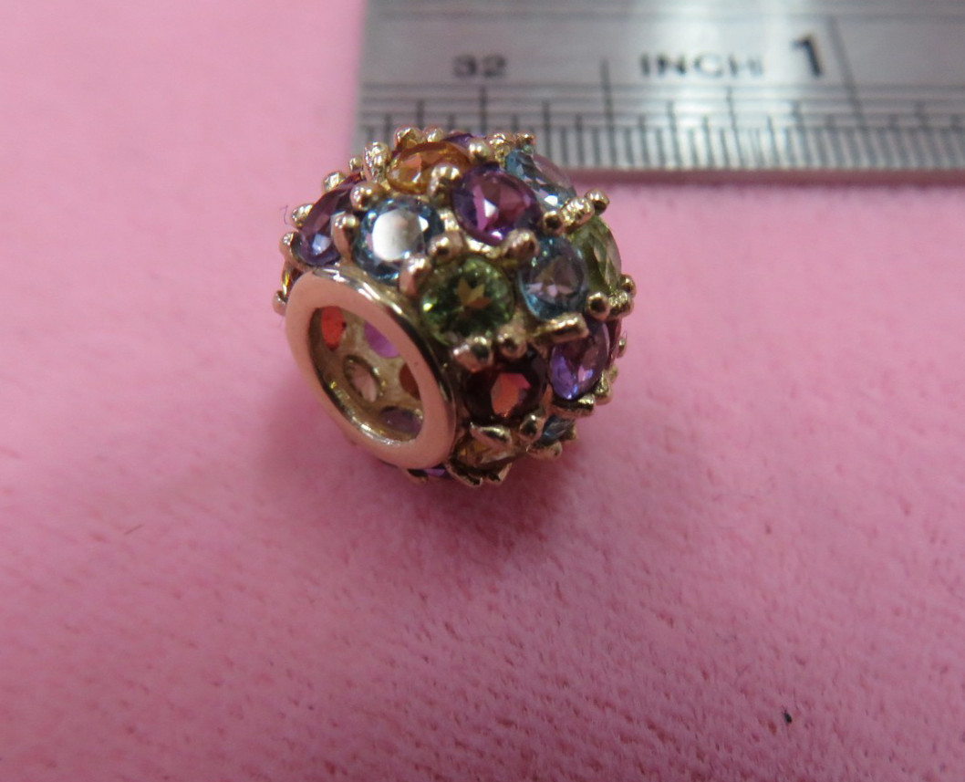 10K Solid Y. Gold Citrine Garnet Amethyst Blue Topaz Peridot Barrel Pendant-2.7G