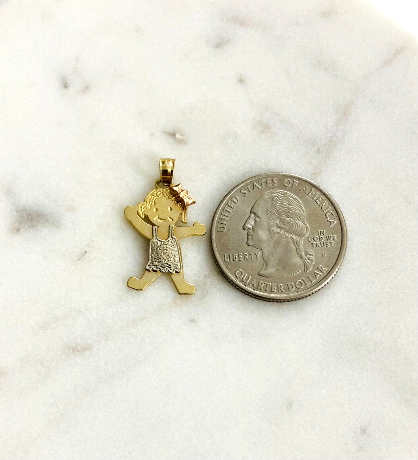 14K Solid Gold Girl Pendant – 26mm x 15mm 14K Real 3T Gold Girl Charm Pendant.