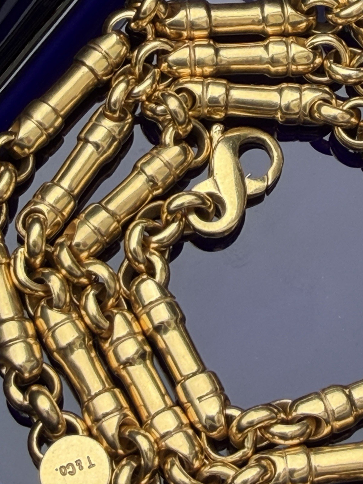 Tiffany & Co 18K Gold Barrel Bar Link 4mm Chain Necklace, 20 Inches, 45.2 Grams