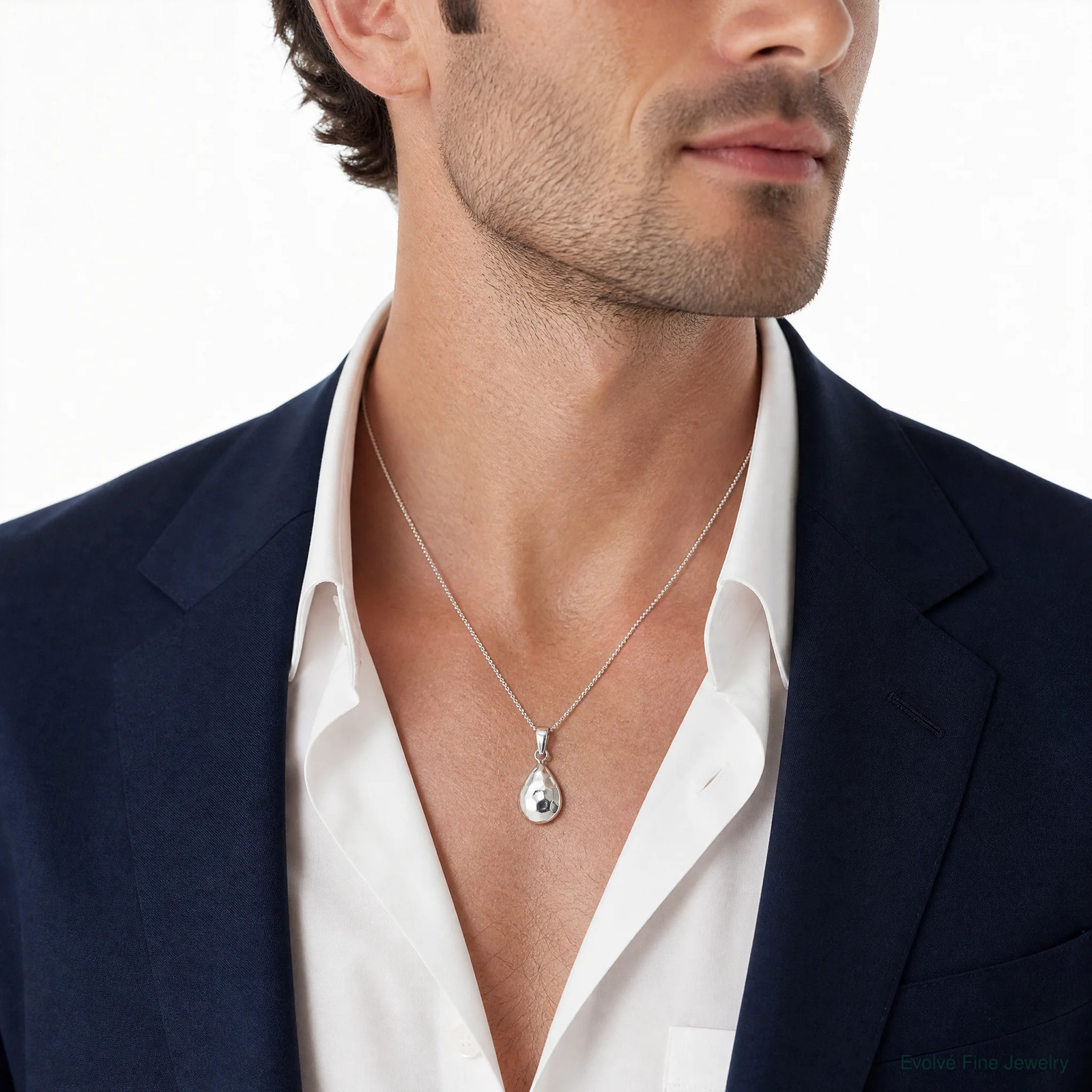 Sterling Silver RH-Plated Hammered Pendant Necklace