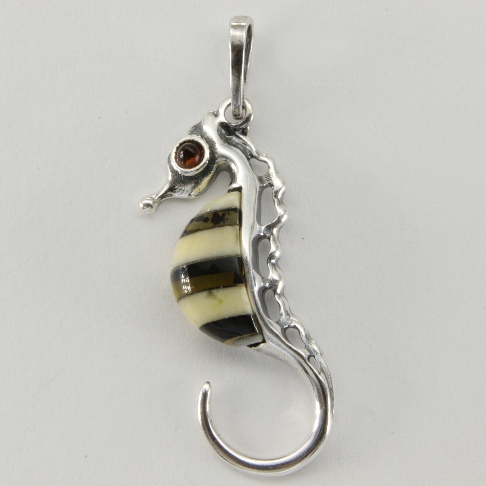 Multi-Color BALTIC AMBER Sea Horse Pendant – 925 STERLING SILVER #5718e