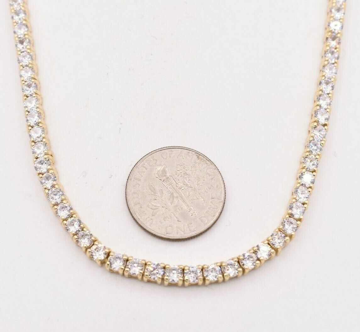 3mm Round Cut CZ Tennis Chain Necklace 14K Yellow Gold-Plated Sterling Silver