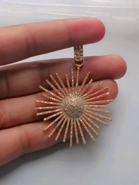 2Ct Round Cut Real Moissanite Women’s Sunburst Pendant 14K Rose Gold Plated