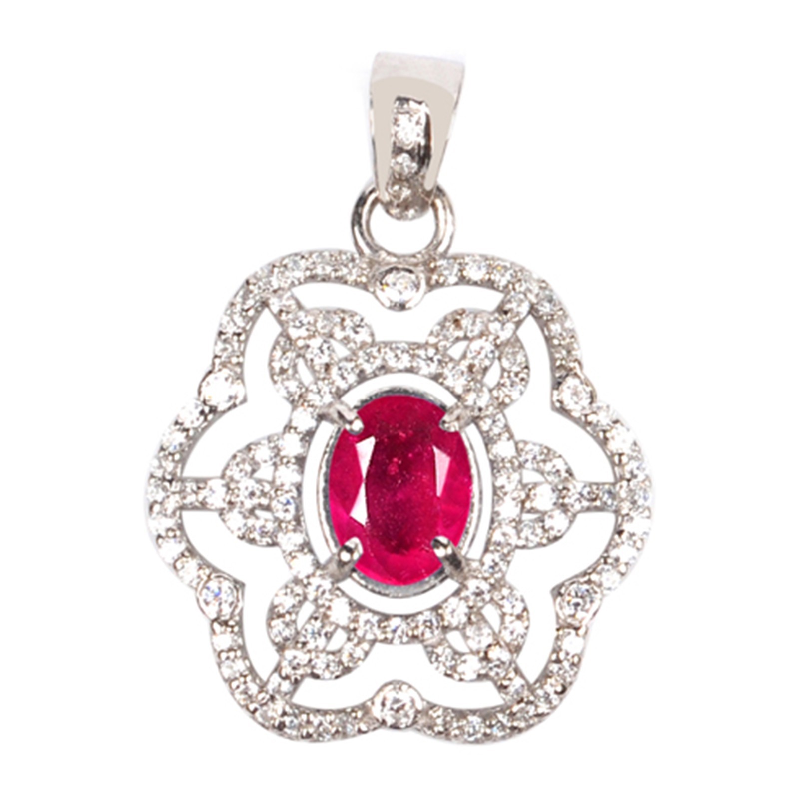 2.80Ct Natural Red Ruby & White Diamond Pendant In 925 Silver – Tariffs Free