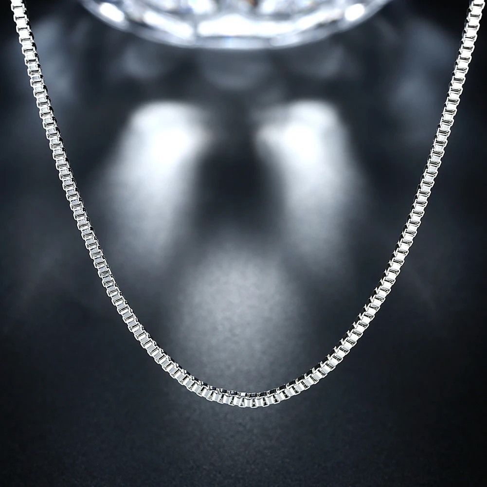 925 Sterling Silver Box Chain Necklace 1.5mm Women 16 18 20 22 24 Inch Fine Gift