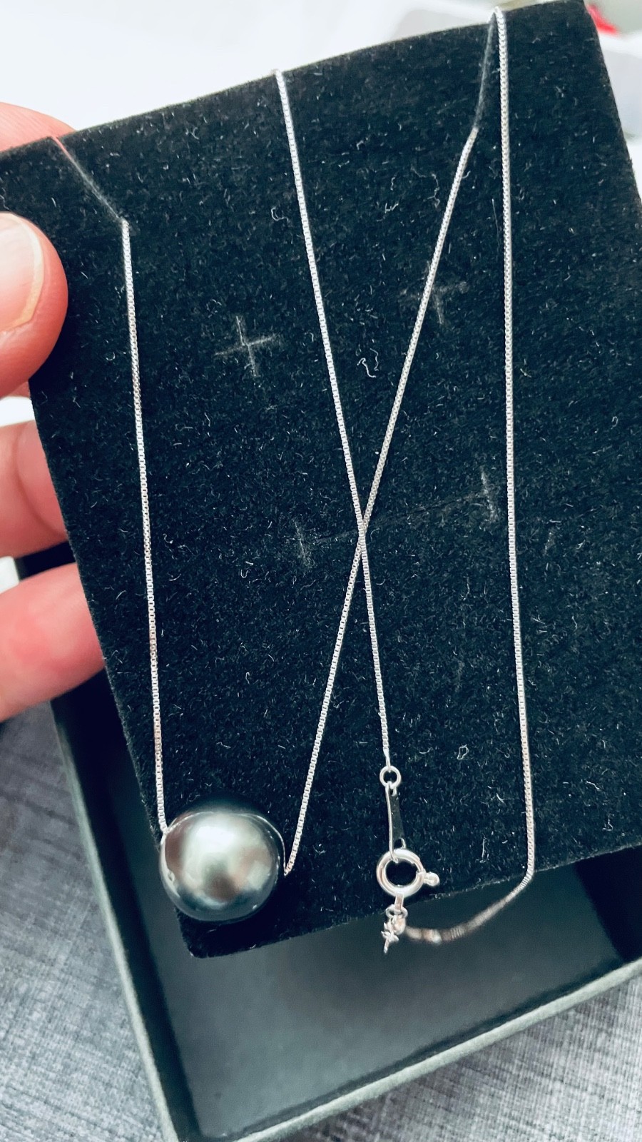 Black Tahiti South Sea Pearl Necklace and Huggies Earrings in K18 Japan WG Set