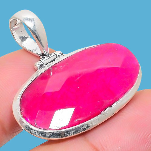 Natural Kashmir Red Ruby Gemstone 925 Sterling Silver Pendant 1.22″ A361