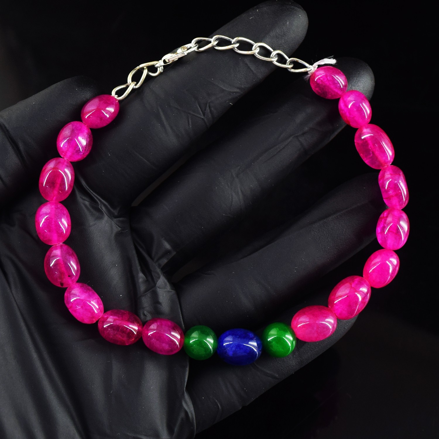 Superb Pattern Green & Pink Onyx 91.00 Cts Beaded Sparkling Bracelet RK 46 E798