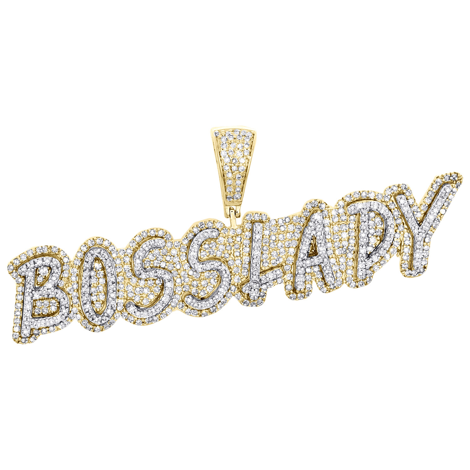 10K Yellow Gold Round Diamond 3D Statement BOSS LADY Pendant 0.95″ Charm 1.50 CT