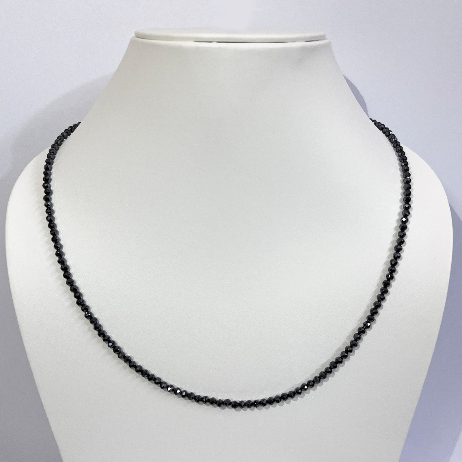 Certified 3 mm 22″ Black Diamond Round Faceted Beads Necklace For Anniversary