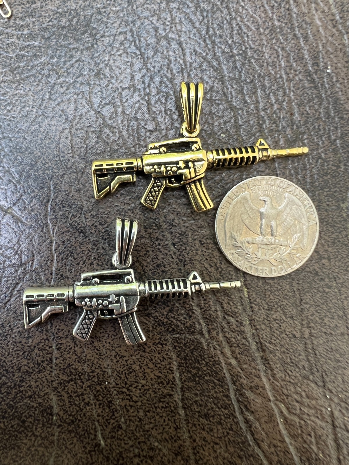 Real 925 Silver / 14k Gold Plated AR Gun Rifle Pendant Necklace Military Charm
