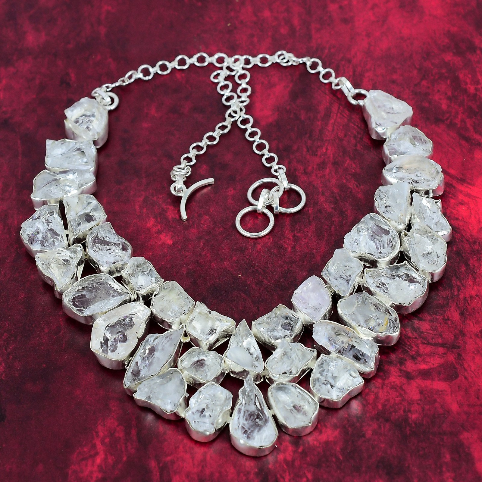 Crystal Quartz Rough Gemstone Handmade 925 Sterling Silver Jewelry Necklace