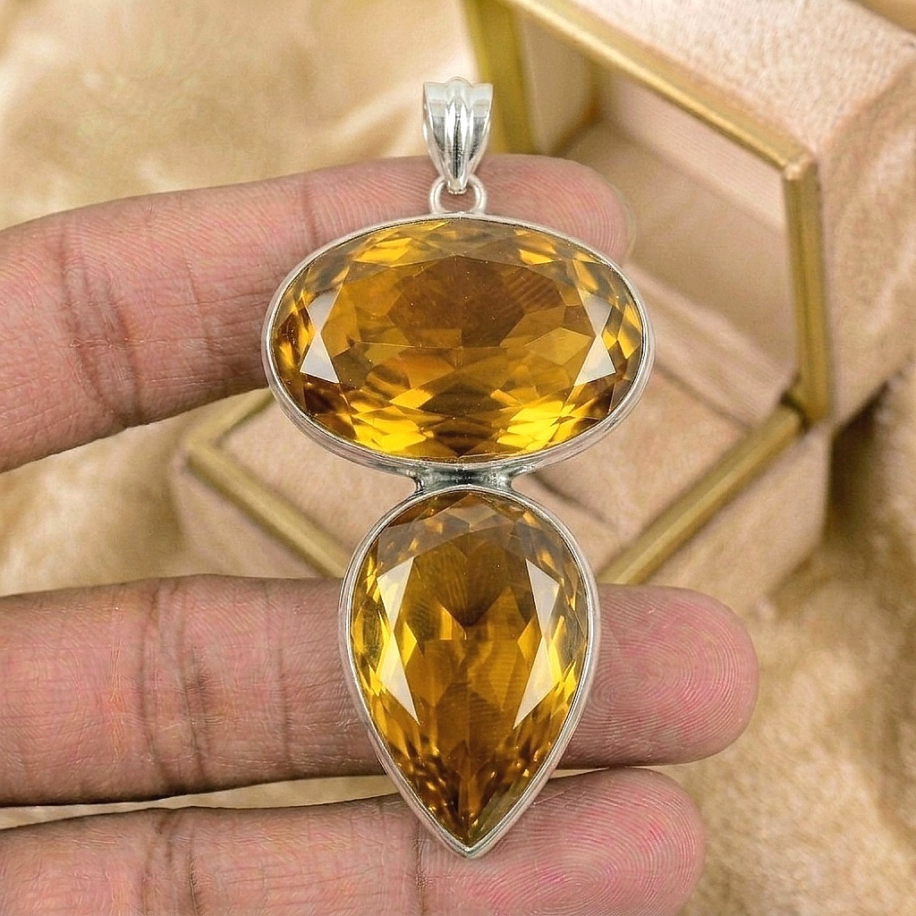 Silver Citrine Gemstone Pendant 925 Sterling Silver Unique Jewelry Pendant