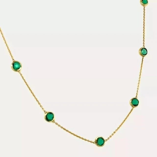 3Ct Round Cut Lab-Created Emerald Station Necklace 18 in 14K Yellow Gold Plated