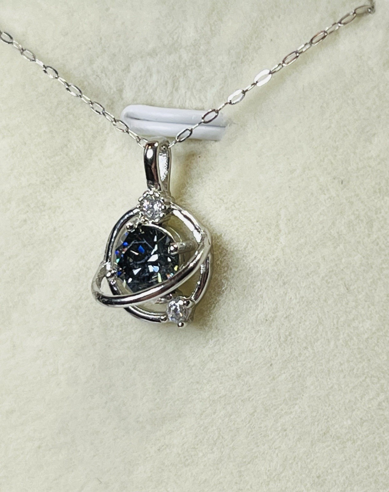 925 Sterling Silver 1 CTW VVS1 Black Moissanite Planet Pendant Necklace