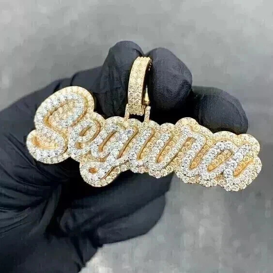 2.30Ct Round Lab Created Diamond Customize Name Pendant 14K Yellow Gold Plated