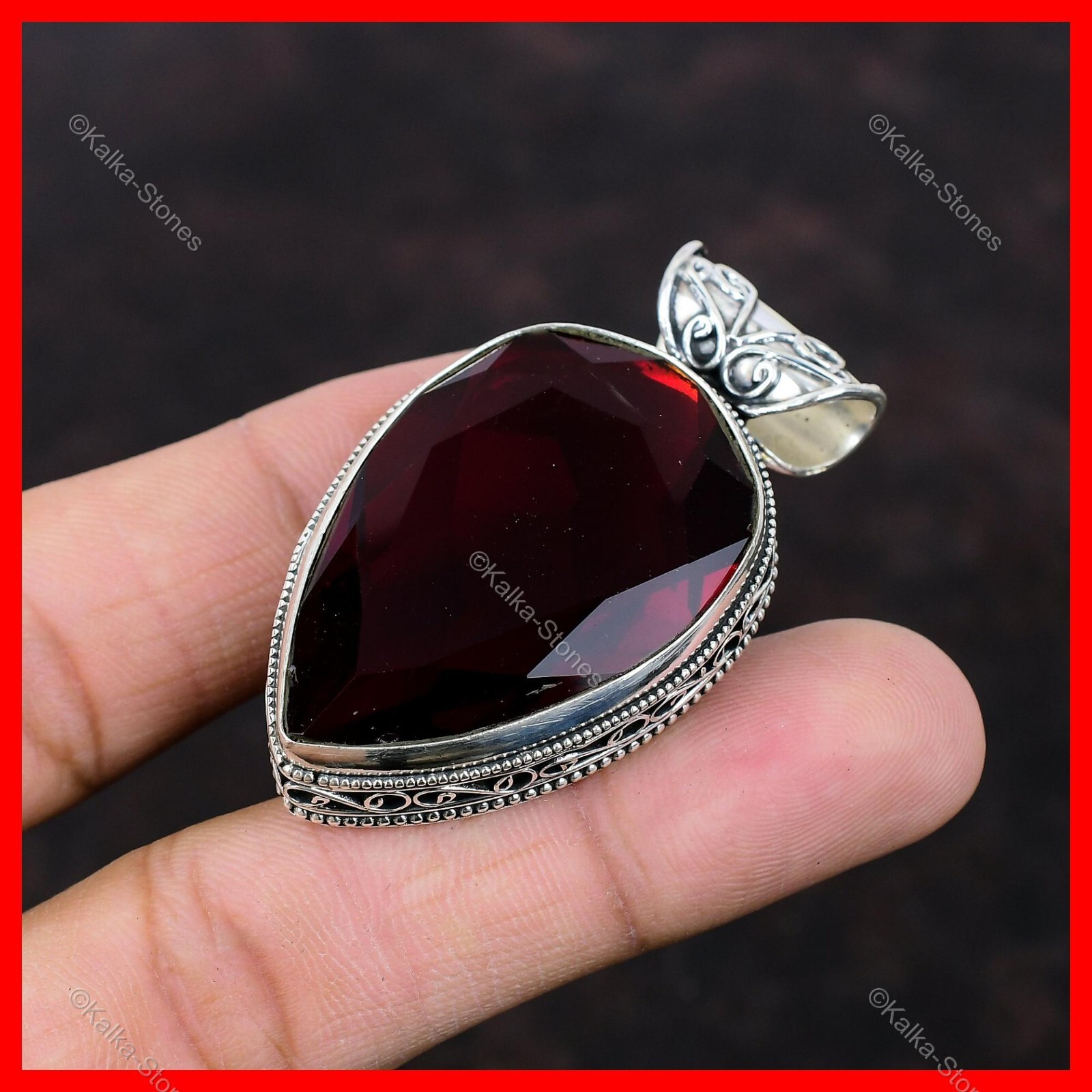 Cyber Monday Sale 925 Silver Pear Mozambique Garnet Gemstone Vintage New Pendant