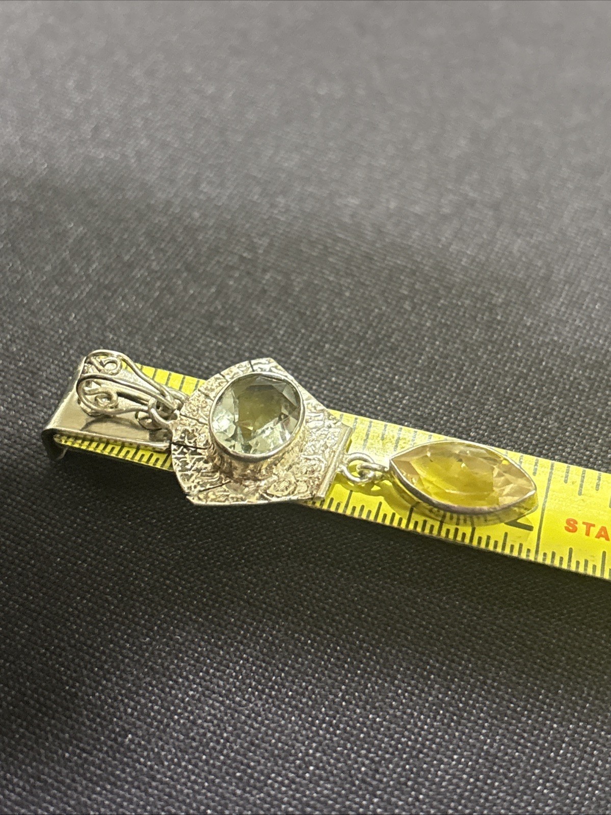 Vintage Green & Lemon Quartz 925 Sterling Silver Pendant 2” Long 4.4 Grams