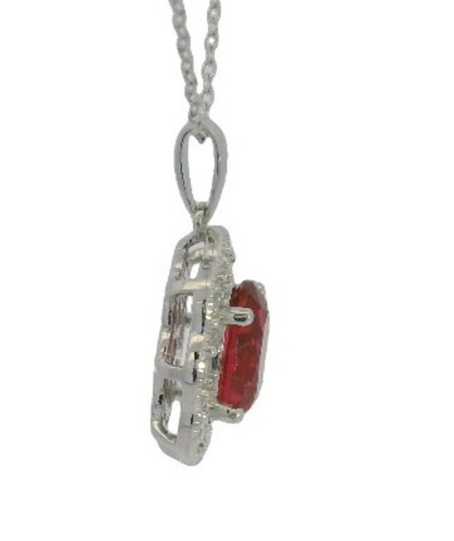 2.25 ctw Oval Lab Ruby & Diamond Prong Pendant Necklace 925 Silver Cable