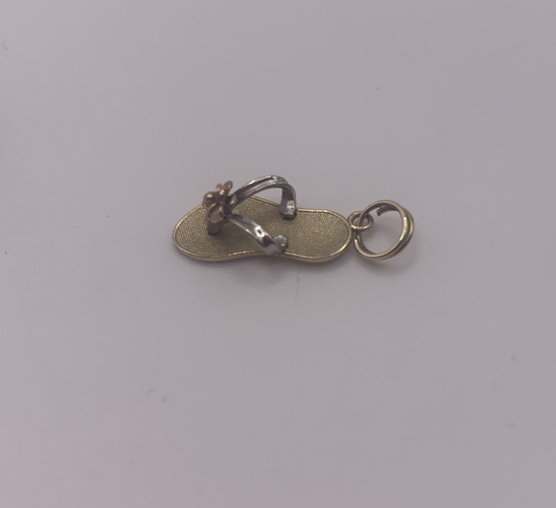 14k Solid Tri-tone Yellow Rose White Gold Flip-flop Flower Sandal Charm