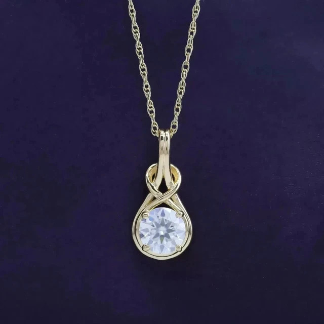 14K Yellow Gold Plated Round Lab Grown Diamond Delicate Solitaire Pendant Silver