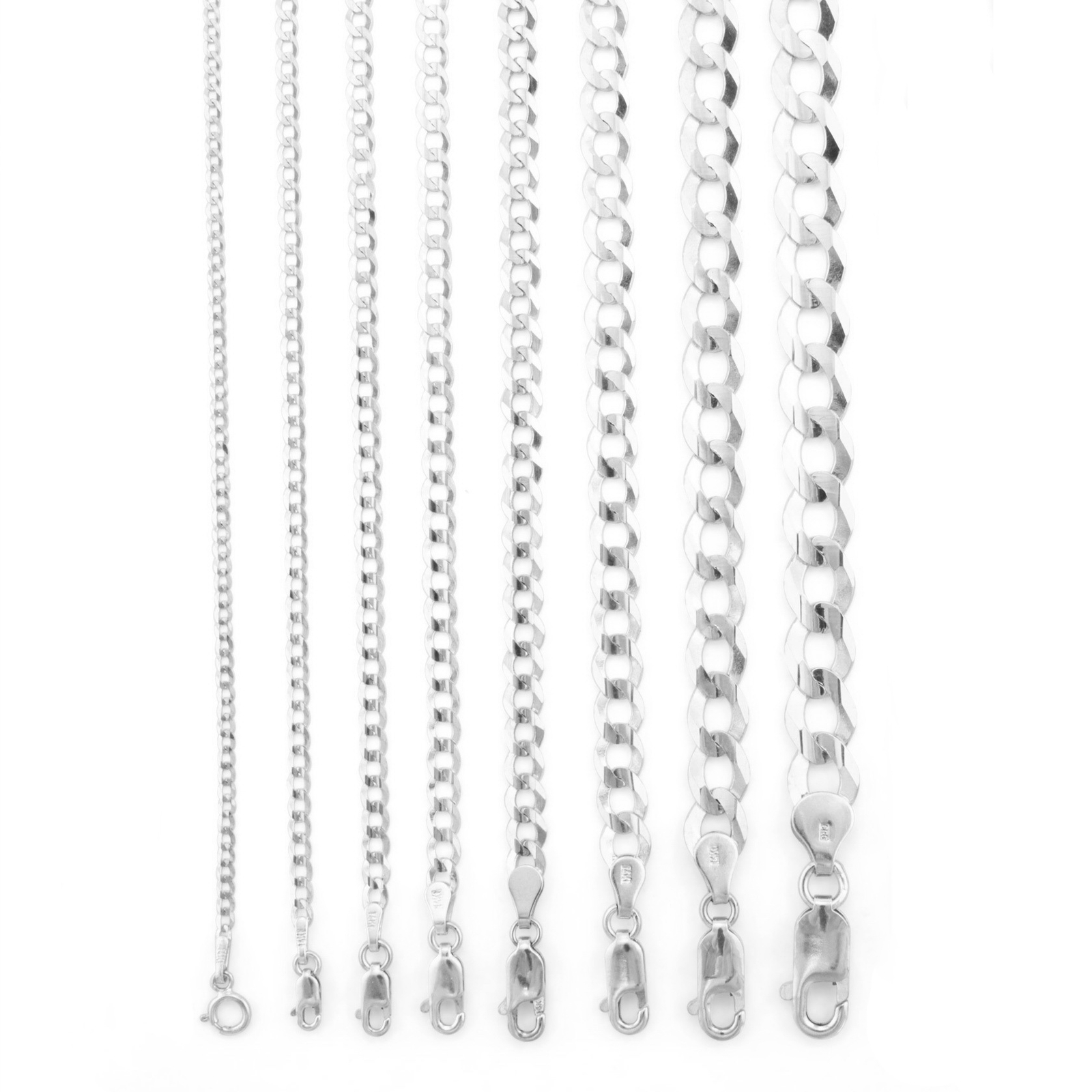14K White Gold Solid 2mm-8.5mm Cuban Curb Link Chain Pendant Necklace 16″- 30″
