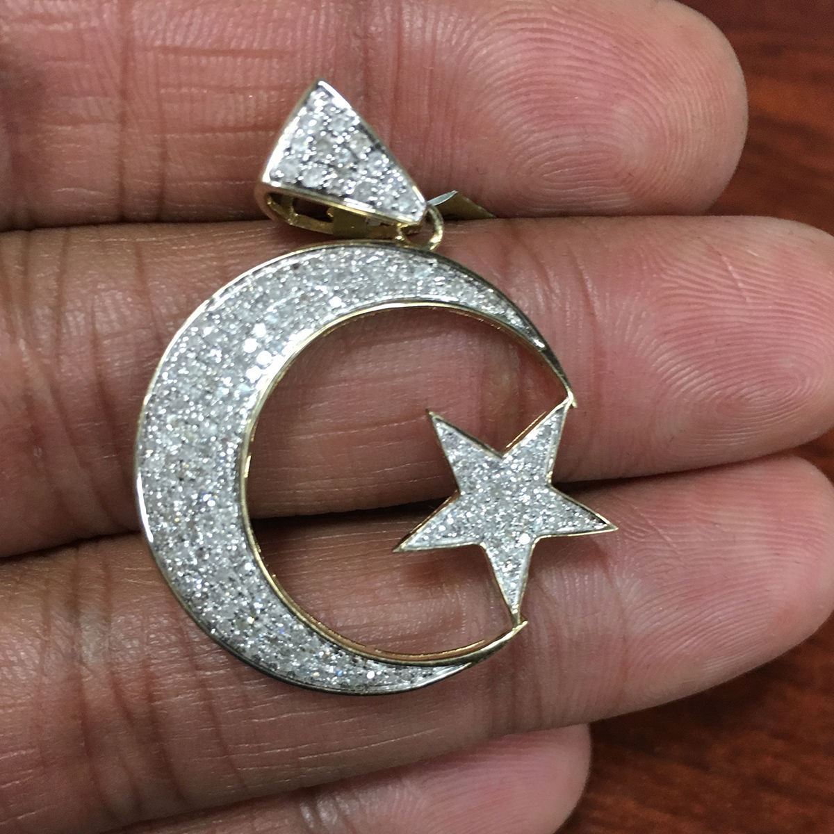 SOLID Real 10K yellow gold Moon & Star Pendant Allah Islam Charm Jewelry Islamic
