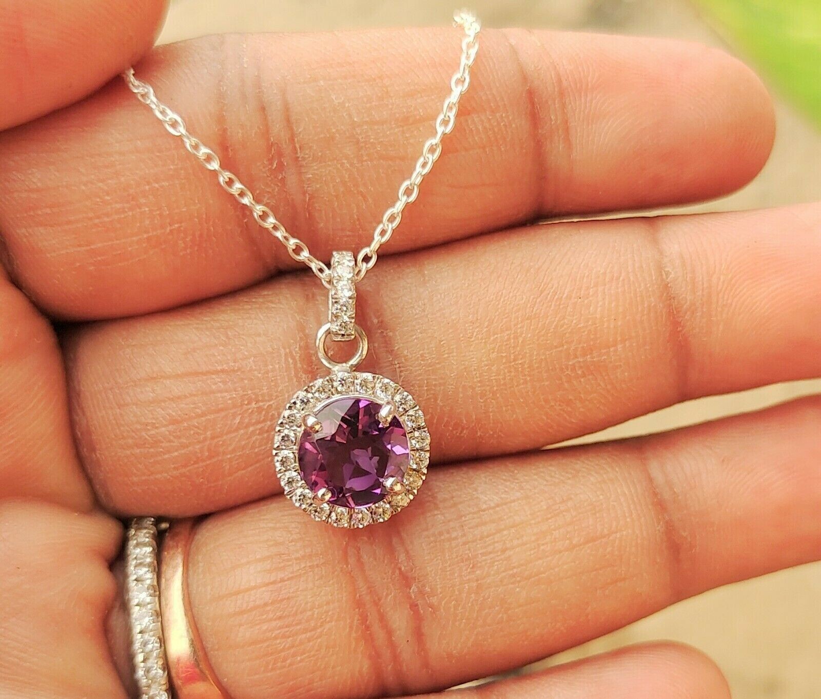 2Ct Round Lab-Created Amethyst Pendant 14K White Gold Plated Silver Free Chain