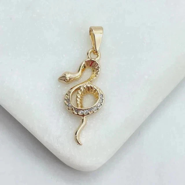 1.20Ct Moissanite Round Cut Snake Charm Pendant 14K Yellow Gold Plated F/Chain