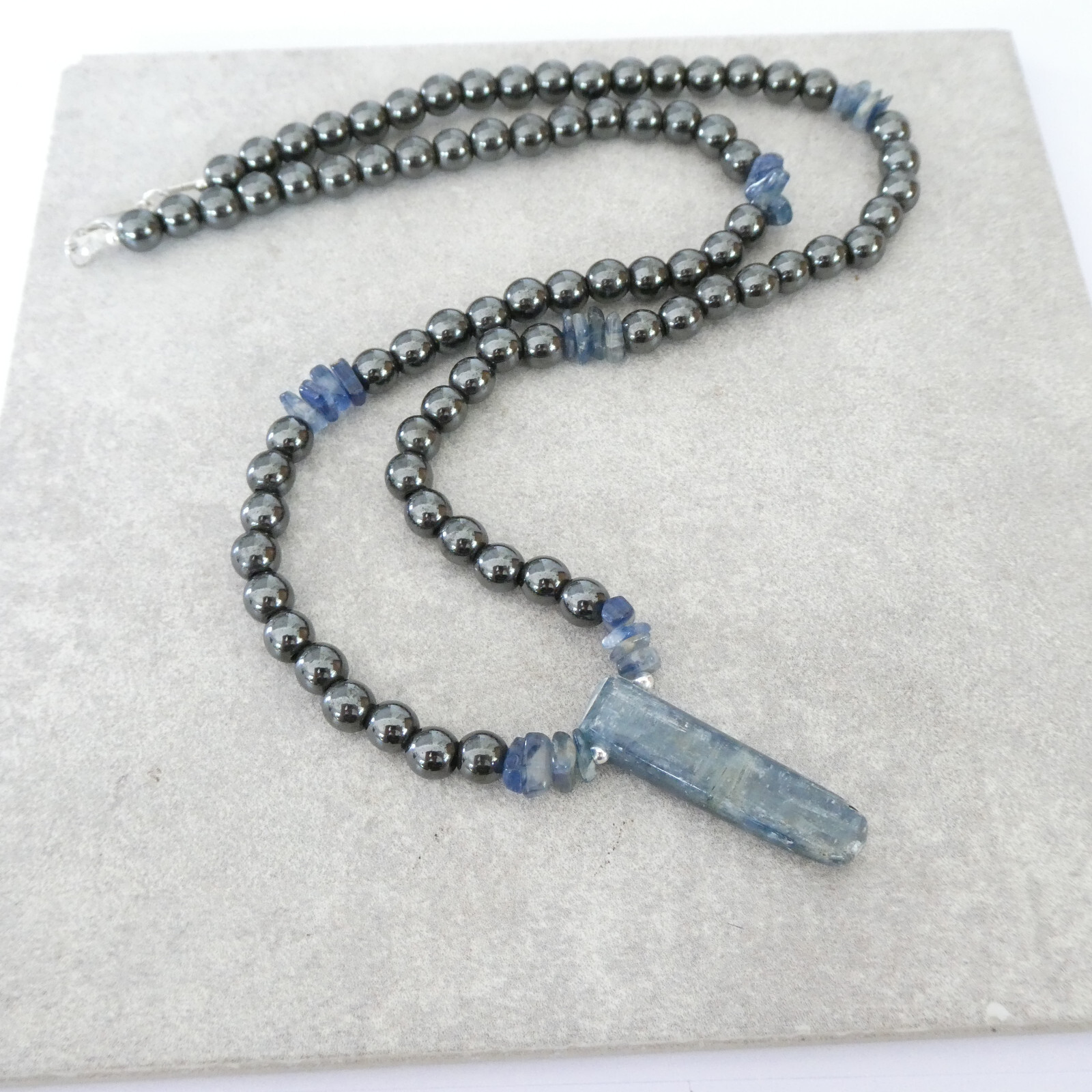 Natural Kyanite Hematite Gemstones Necklace Men Women Genuine Crystal Gift Video
